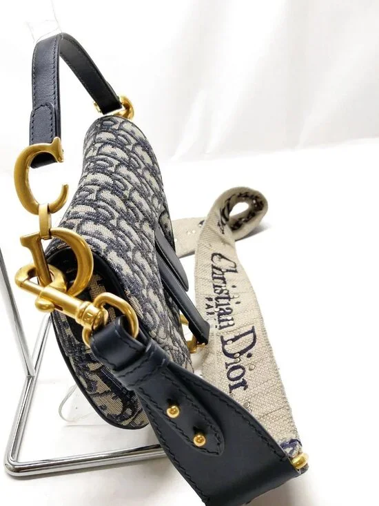 Authentic Dior Saddle Bag Oblique Canvas Navy Blue Shoulder Bag - Picture 5 of 16